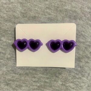 HANDMADE PURPLE HEART SHAPE SUNGLASSES EARRINGS